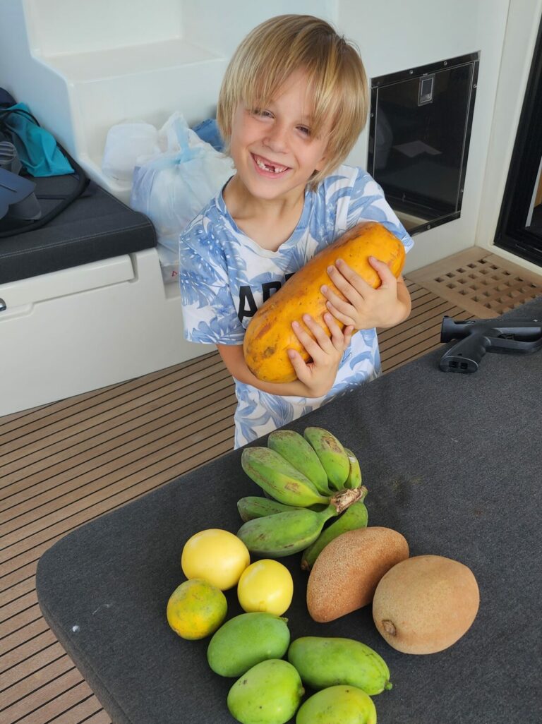 Abel excited about fresh fruit.