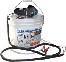 oil change bucket and pump for boat maintenance.